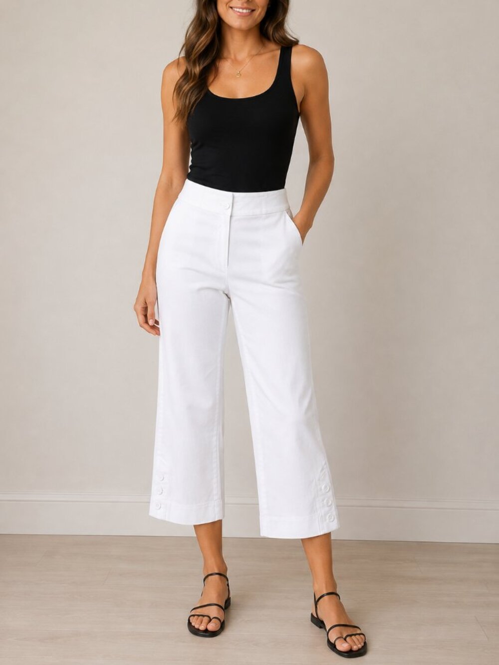 Talbots White Cropped Pants Size 8 Button Hem Straight Leg Capri Ankle Pants